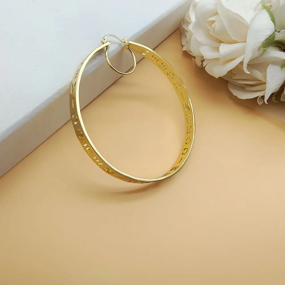 2023 Personalized 30-90mm Hallow Name Hoop Earring Custom Stainless Steel Chunky Drop  Earring For Women Jewelry Gifts