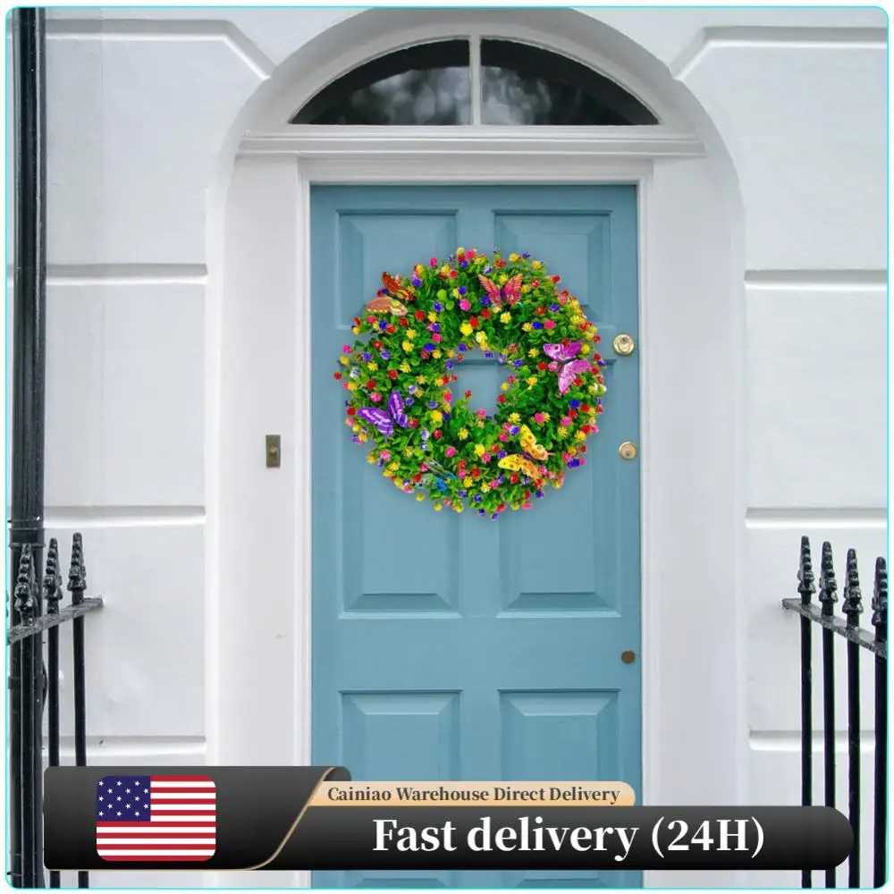 

Artificial Eucalyptus Wreath Butterfly Flower Garland Plastic Floral Wreath for Wall Window Front Door Party Holiday Home Decor