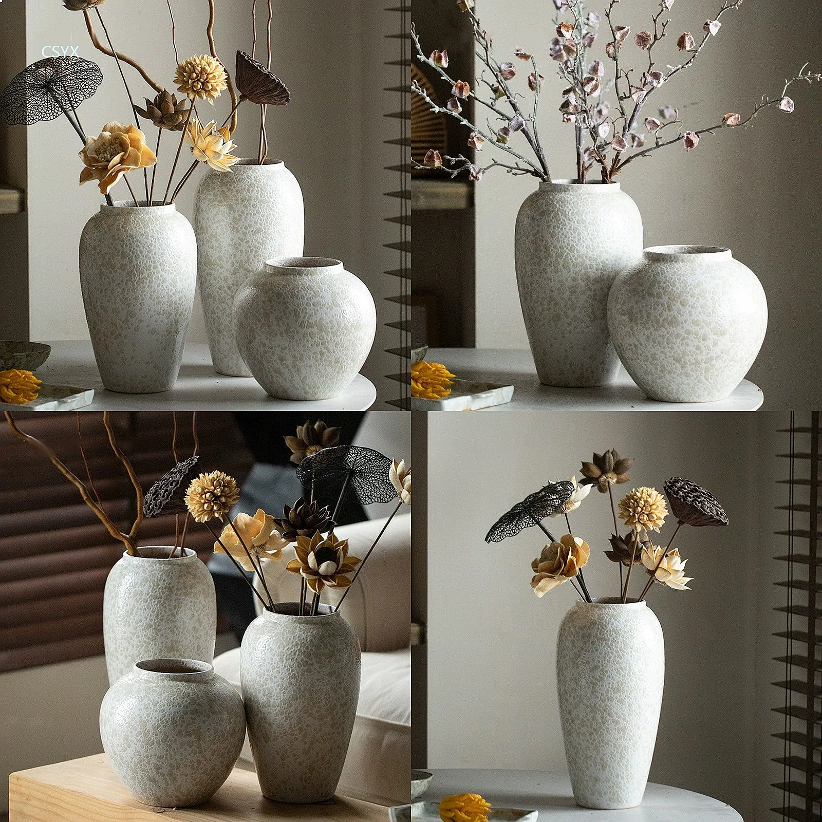 Rustic Ceramic Vase Handmade Porcelain Flower Pot Home Living Room Study Decor