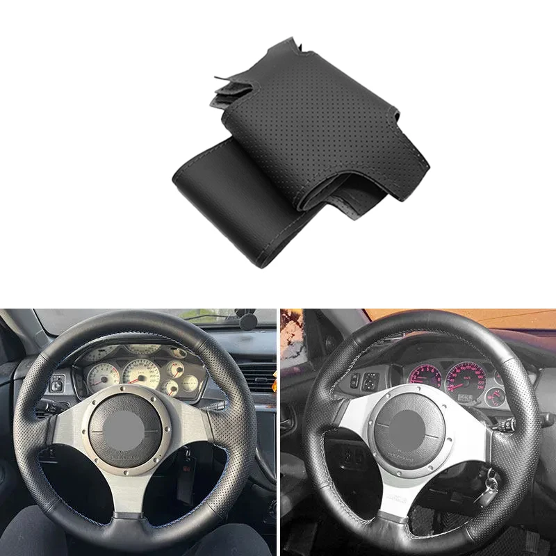 Hand Braids on Car Steering Wheel Cover Leather Trim Black For Mitsubishi Lancer Evolution 8 VIII 2003 2004 2005 9 IX 2006 2007