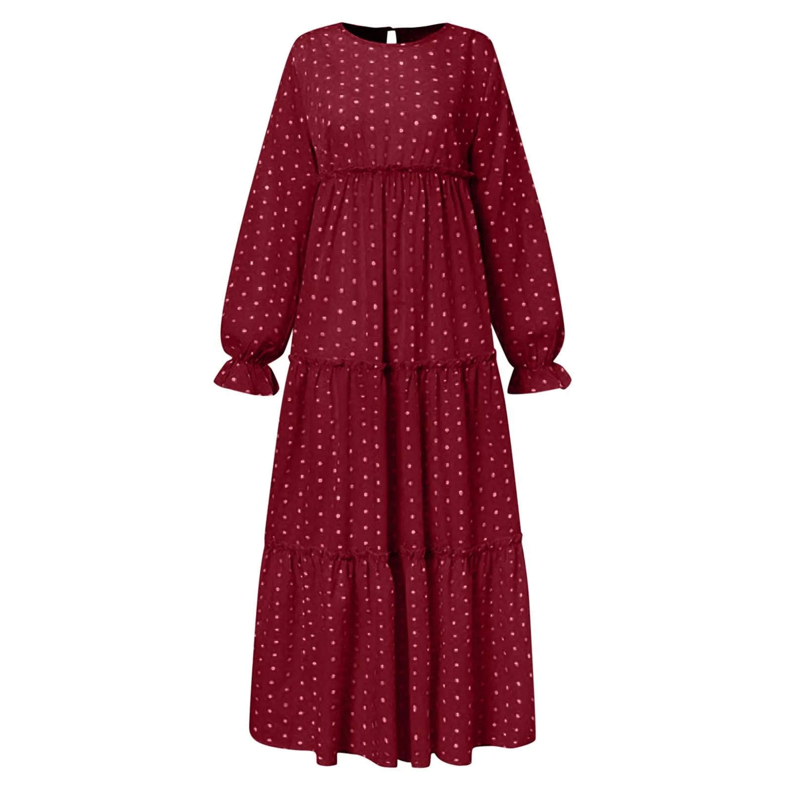 Long Sleeves Prayer Clothes For Women New Women\'s Bohemian Polka Dot Print Muslim Dresses Ramadan Loose Casual Elegant Robe