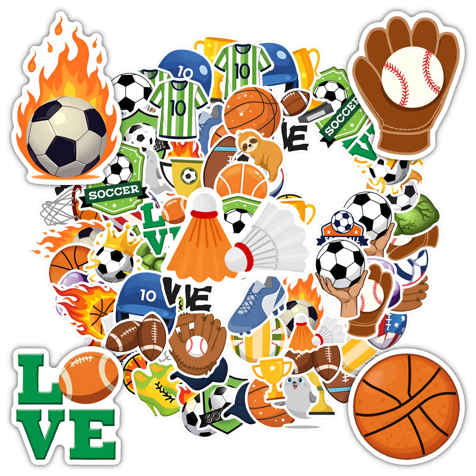 

35 шт.-50 шт. красочные футбольные наклейки спортивные спортивные наклейки пакет канцелярских наклеек для чемодана, холодильника, телефона, багажа, ноутбука