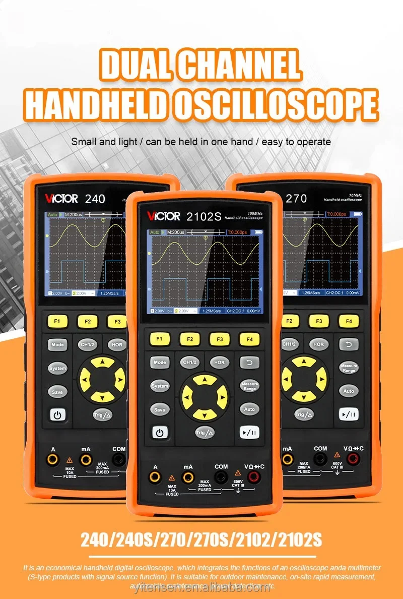 VICTOR New 2202  Channel oscilloscope 200MHz bandwidth sampling rate 250 MSa/s oscilloscope multimeter