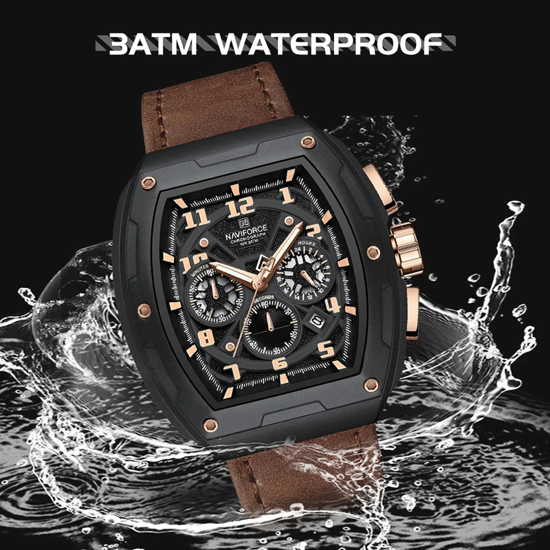 NAVIFORCE Popular Genuine Leather Men\'s Watches Casual Business Quartz Wristwatch for Man Water Resistant Chronograph Male Clock