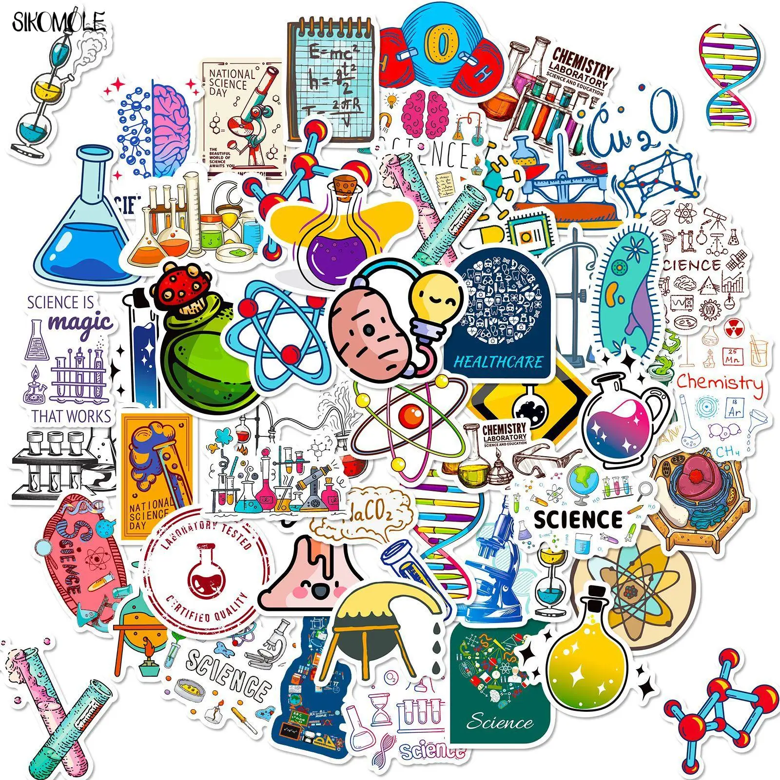 10/30/50PCS Cartoon Scientists Laboratory Graffiti Stickers Science Lab Kids DIY Luggage Suitcase Classic Toy Decal Sticker Pack