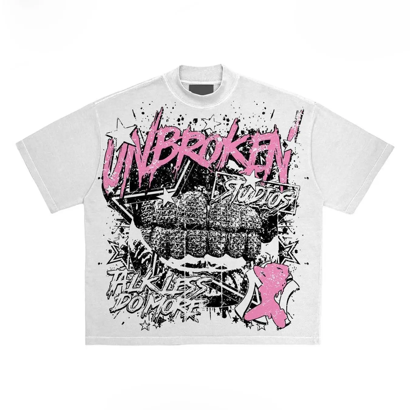Herren 100% Reine Baumwolle T-Shirt Weiches Rundhals-T-Shirt Kräftiges Rosa UNBROKEN Muster Geeignet für Alle Jahreszeiten