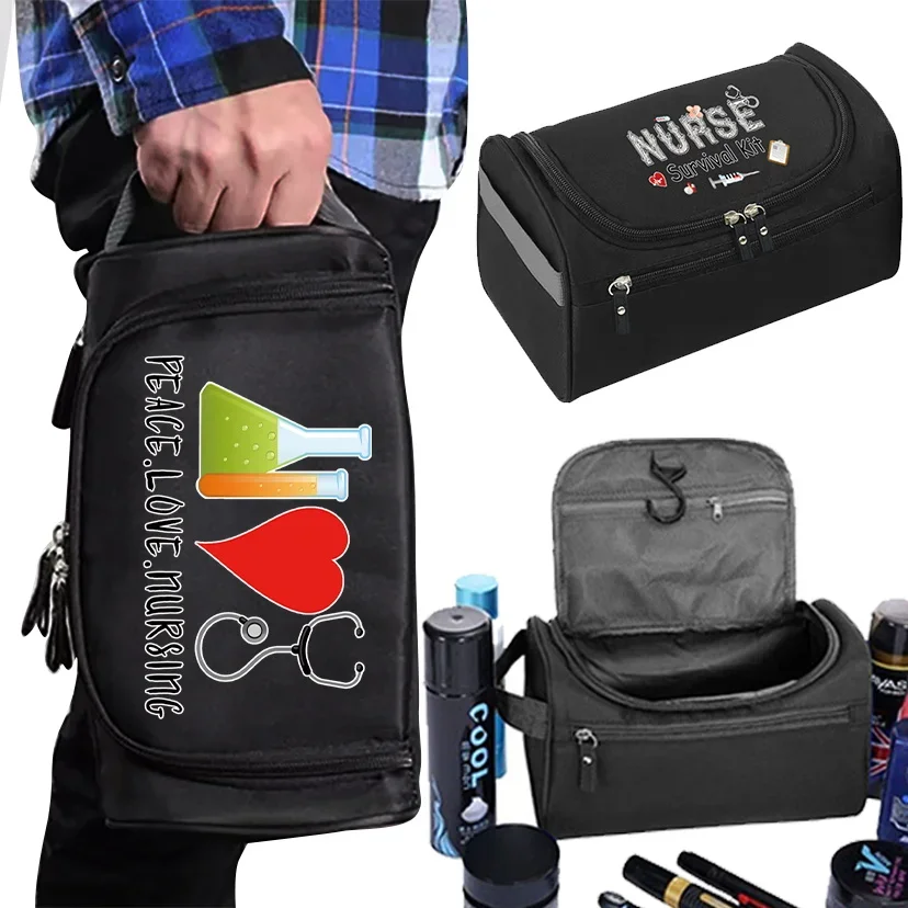 Men Makeup Bag Functional Hanging Travel Toiletries Organizer Storage Pouch Make Up Case Nurse Pattern Beauty Cosmetic Bag