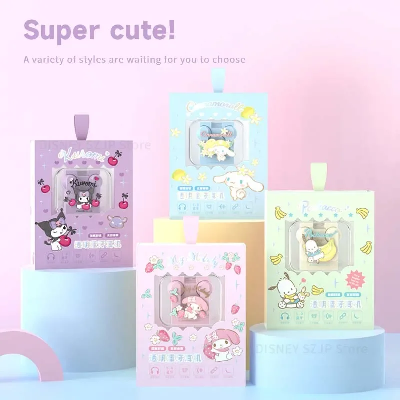 Sanrio bezprzewodowe słuchawki Bluetooth Kuromi Cinnamoroll Cute Cartoon słuchawki douszne HIFI dźwięk zestawy słuchawkowe z redukcją szumów długa