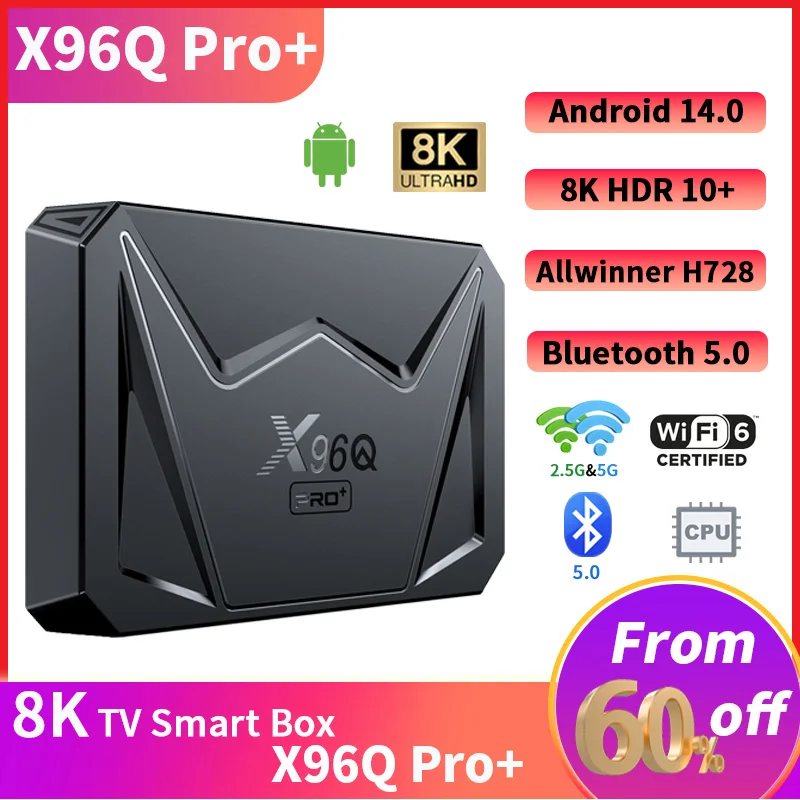 

X96Q Pro+ TV Box 4GB 64GB Android 14 TV Box Allwinner H728 Gigabit Ethernet Wifi 6 Google Media Player BT5 1000M LAN Set Top BOX