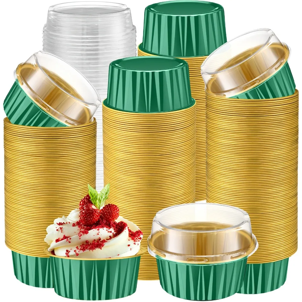 

Set of 400 Aluminum Foil Baking Cups with Lids, Each Holding 5 Ounces. These Disposable Ramekins Are Perfect for Mini Cakes