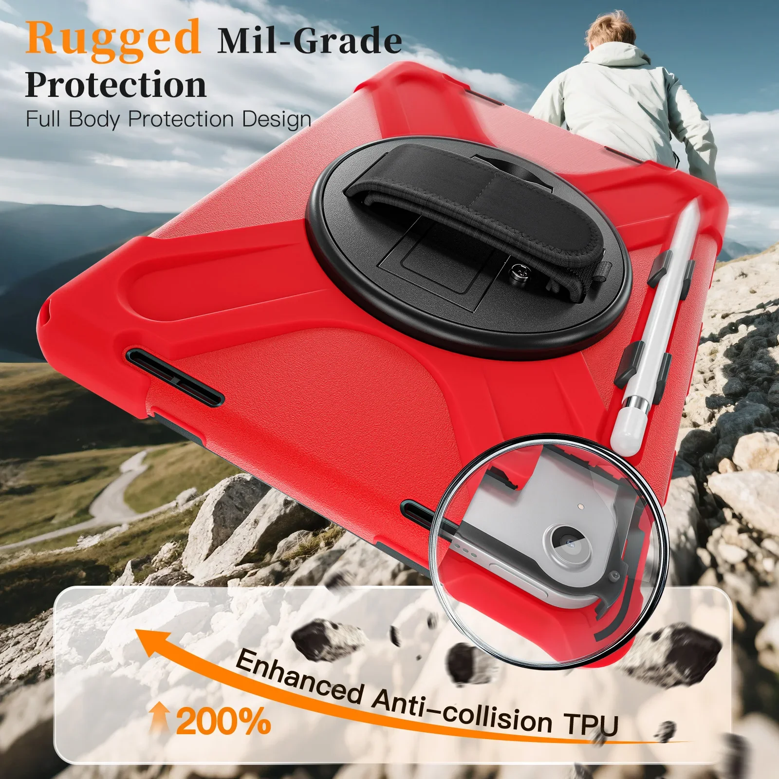 Rugged Shockproof Case for Apple iPad 2022 2025 for iPad Pro 11 2024 M4 Pro 11 2025 M5 360° Rotating Stand Hand Strap Cover
