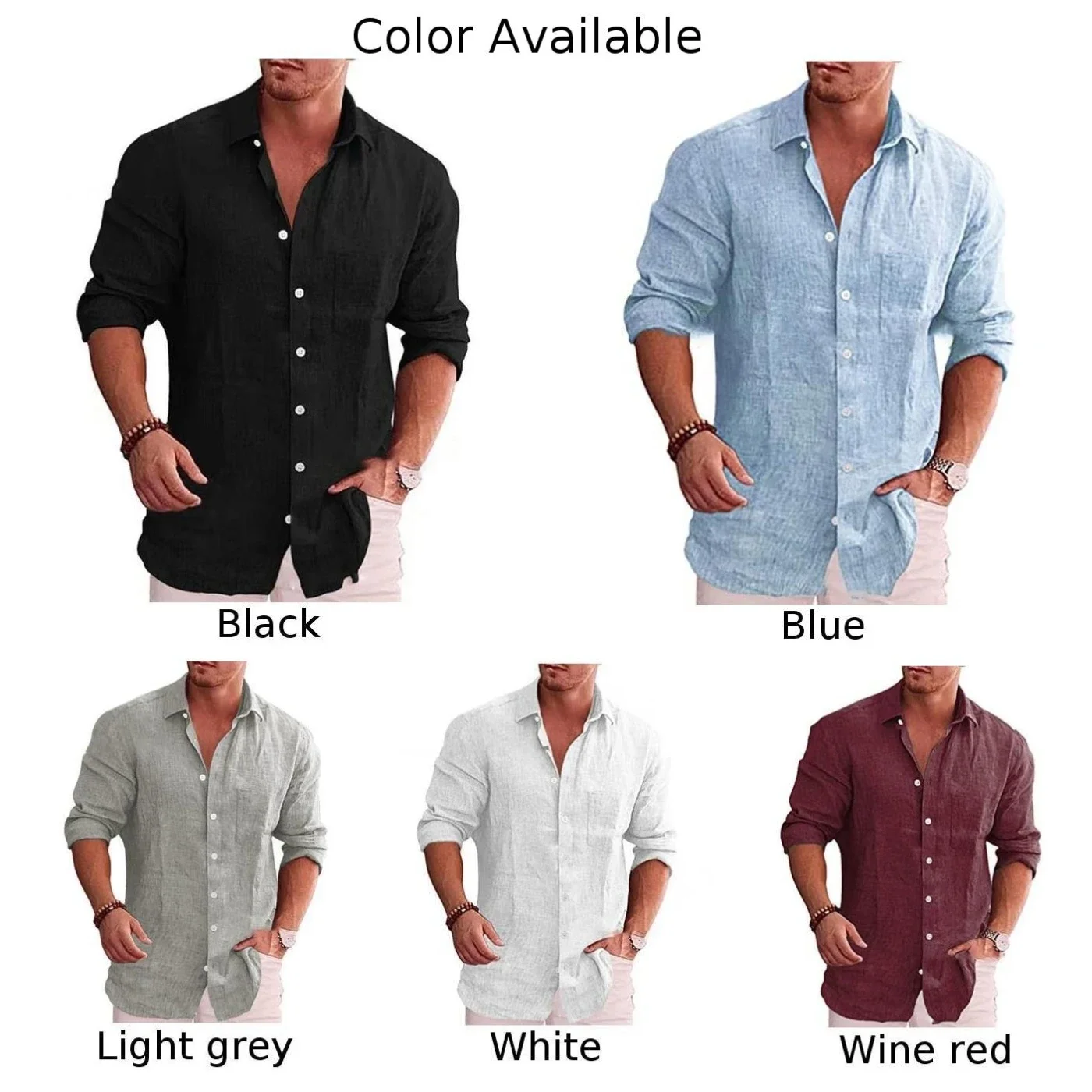 Camiseta para hombre, Tops diarios para el hogar, blusa transpirable con botones, cómoda camisa de manga larga de lino y algodón de alta calidad