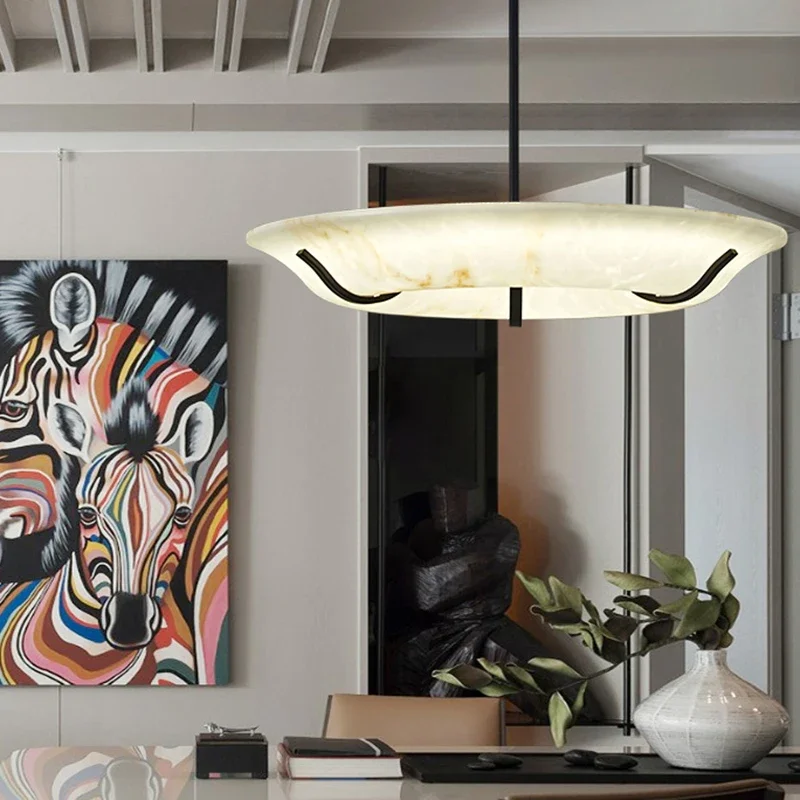 Round Artificial Marble Hanging Chandelier For Living Room Bedroom Saucer Shaped Modern Design Pendant Light LED Decoration Lamp