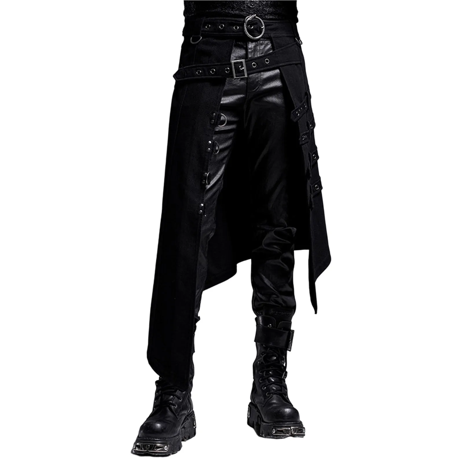 Men Rock Punk Skirt Dark Black Steam Gothic Asymmetrical Ring Party Man New Casual Vintage Fashion Trend Skirt Punk Half Dress