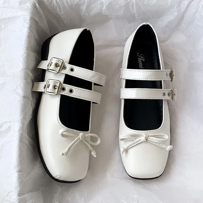 

Silver Bowtie Mary Jane Flats Shoes Women Round Toe Patchwork Plaid Leather Loers Flat Shoe Woman Zapatillas Mujer Bow Square