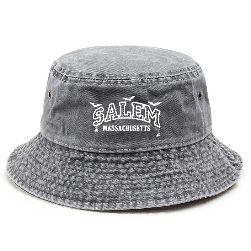 Customize Salem Massachusetts Cotton Bucket Hat Washed Vintage Style Sun Protection Adjustable Unisex Festival Gift Cap Sun Hats