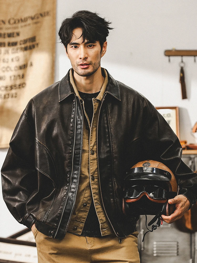 

Американский ретро аулиптический джет из мягкой кожи, мужской весенне-осенний свободный крутой жесткий мужской мотоциклетный спецодежда, джерт