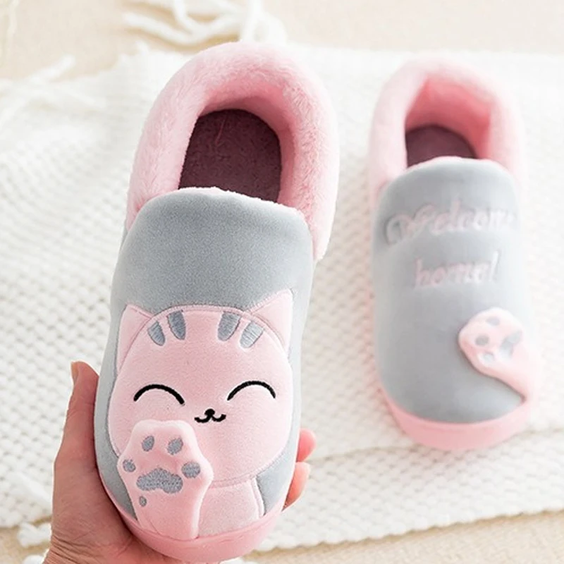 

Winter Warm Slipper Women House Fuzzy Cat Cartoon Fur Plush Indoor Lazy Female Thermal Furry Home Shoe Funny Flat flip flop