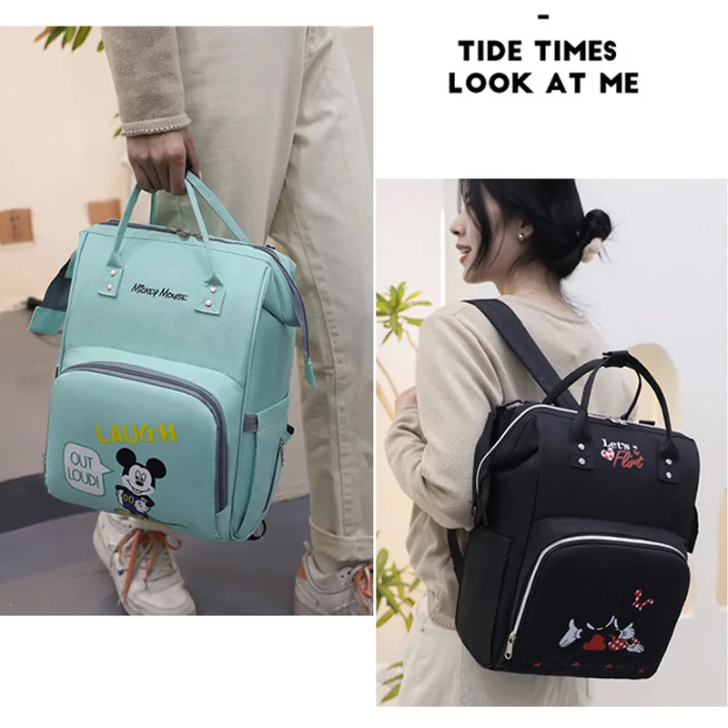 Disney Mummy Baby Diaper Backpack Bottle Insulation Bag Minnie Mickey Mouse Big Capacity Feeding Kid Care Handbag With Cart Hook