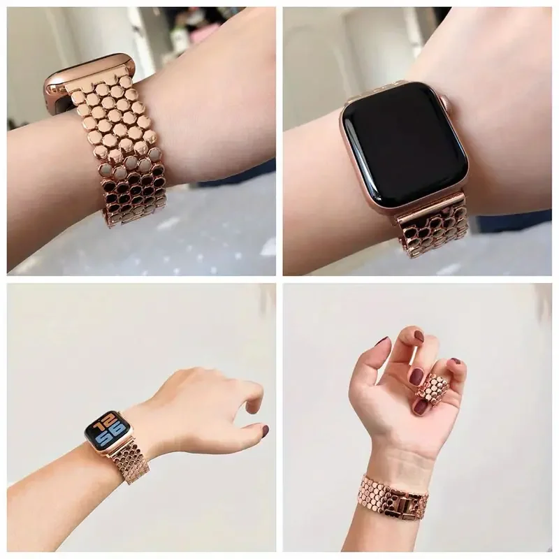 Ze stalowy pasek nierdzewnej do Apple Watch Band 45mm 44mm 41 40mm luksusowa bransoletka metalowy łańcuszek do iWatch serii 1-9 38 42mm