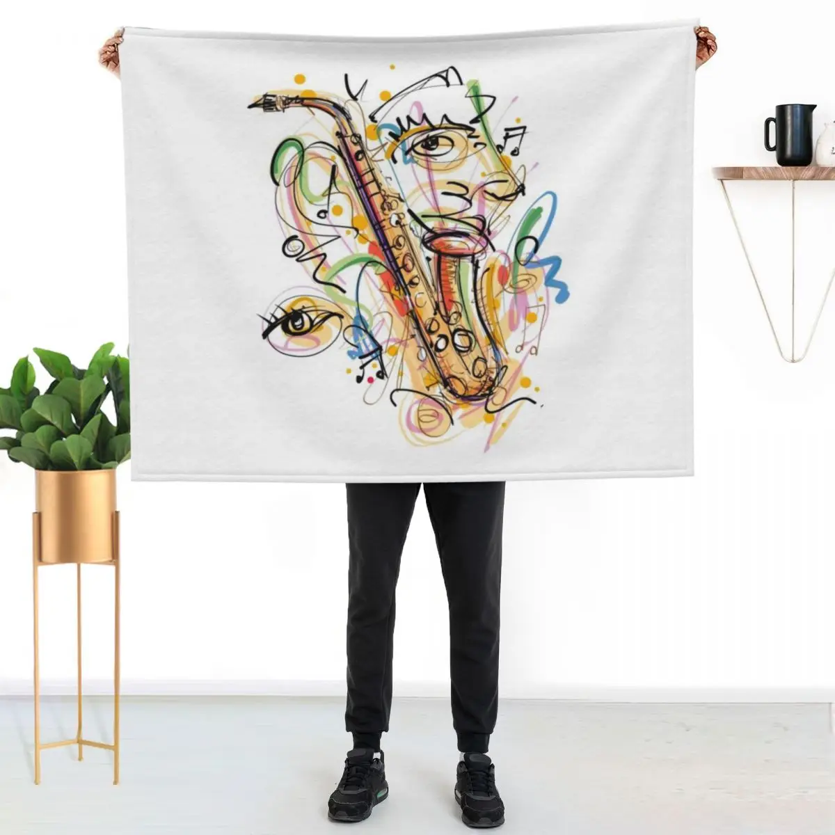 Colorful Saxophone Throw Blanket Stuffeds Moving Polar valentine gift ideas Multi-Purpose Personalized Gift Blankets
