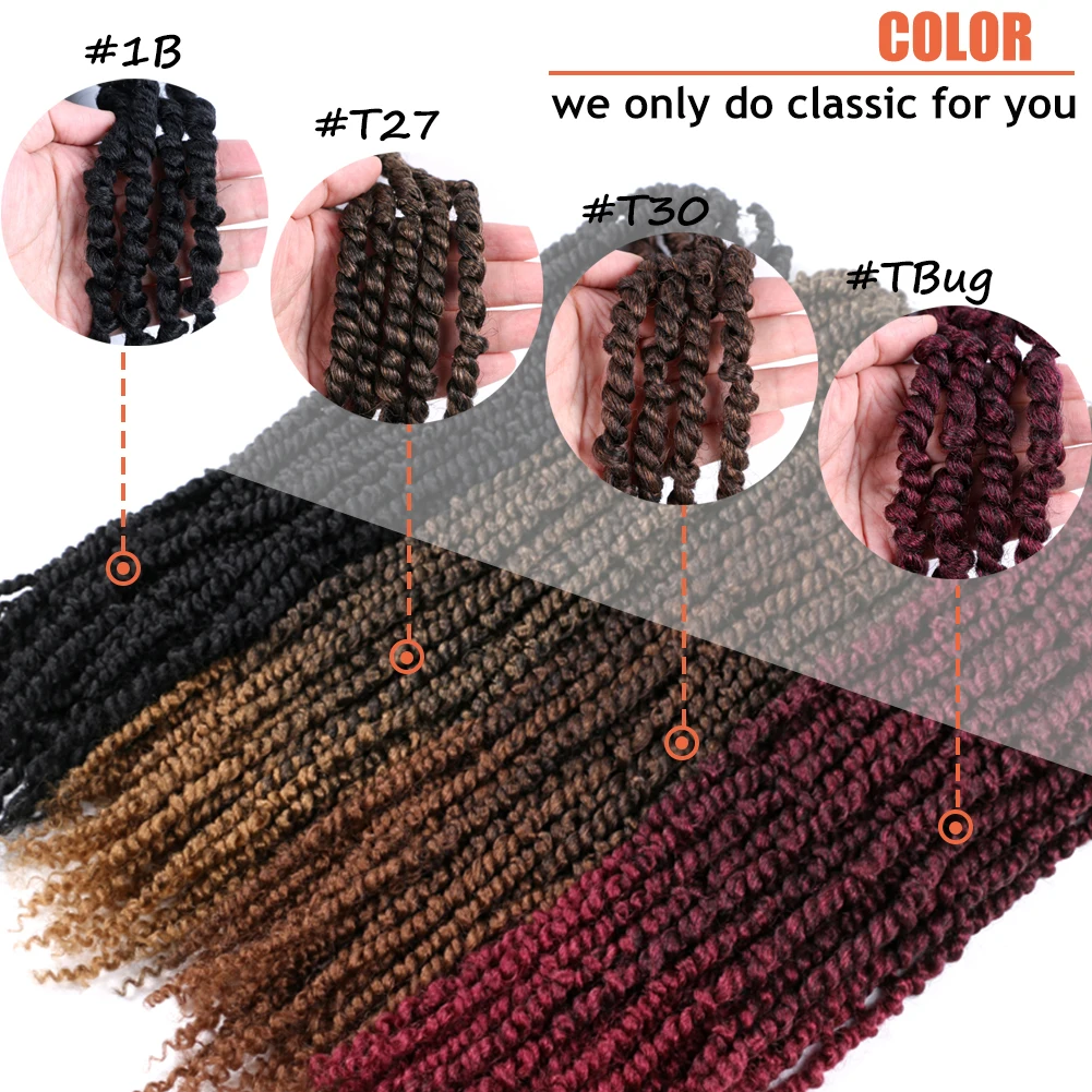 Pre Twisted Fluffy Passion Twist Crochet Hair 10 18 24นิ้วยาว Bob สีดำ Ombre สีแดง Burgundy Bug เกลียวถักไหมพรมโครเชท์ Braiding ผม