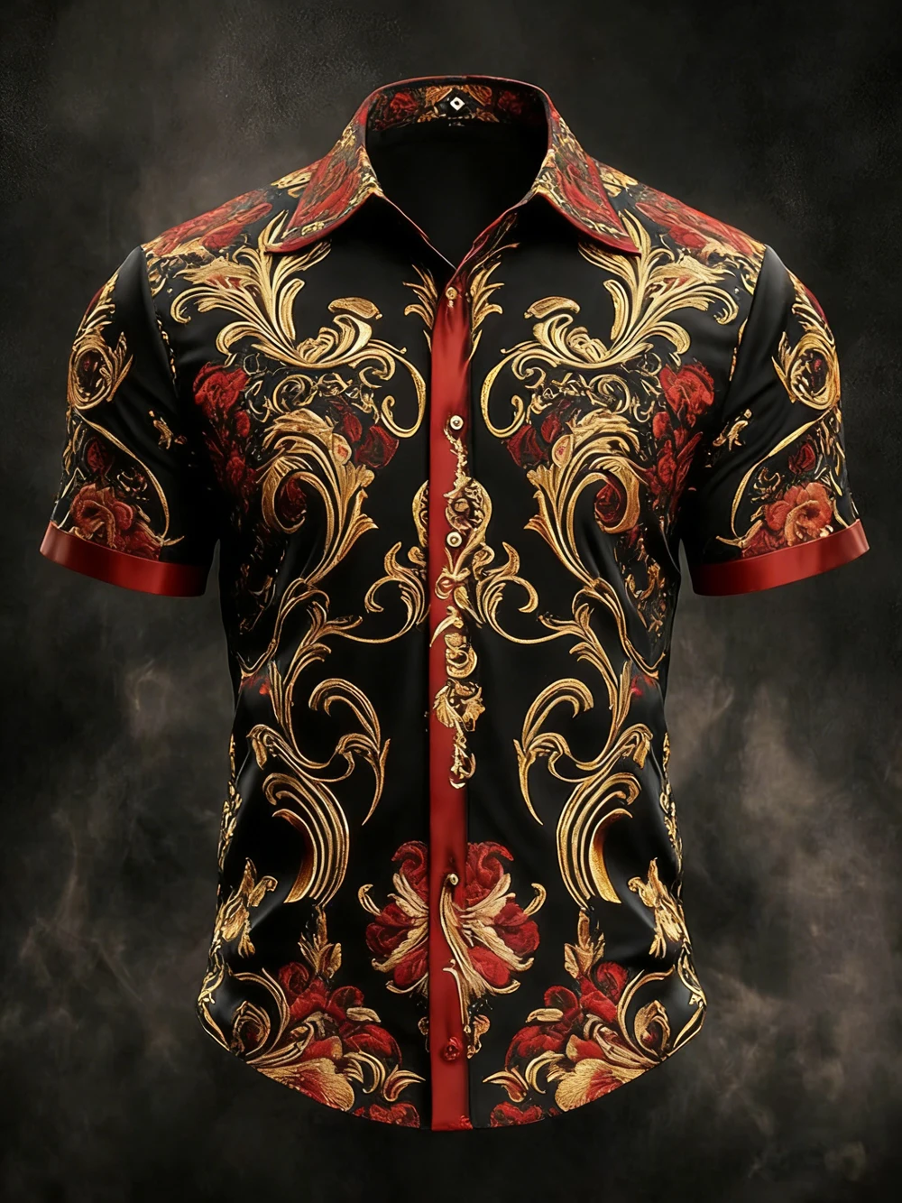 Men's Dark Casual Short Sleeve Shirt HD Baroque Rattan Man Printed Shirt Hawaii Vacation Social Performance Men's Fast Shipping