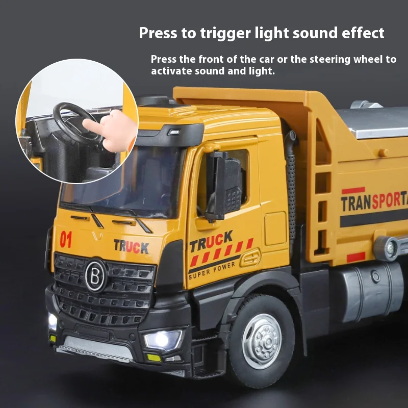 Grande modello di autocarro con cassone ribaltabile pressofuso in metallo, simulazione, suono e luce, veicolo di ingegneria, giocattoli per bambini, regalo di festa