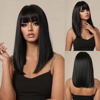 Straight Black Bob synthetic wig with straight bangs mid-length cosplay wig Ladies natural hair Daily high temperature silk wig