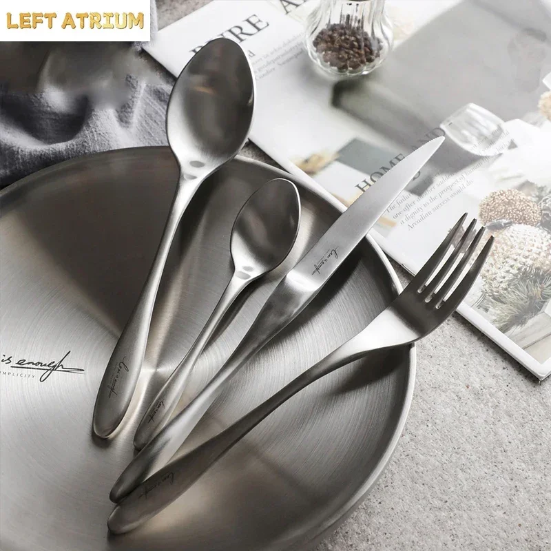 4Pcs/Set Nordic Style Matte Stainless Steel Knife Fork Spoon Set Western Style Kitchen Utensil Set Home Dinnerware Sets