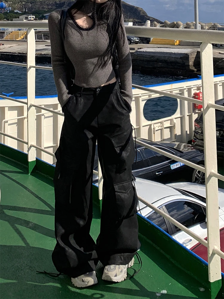 

Женские кожаные брюки Bla свободного кроя с широкими штанинами, прямые, из плотной искусственной кожи, для работы и повседневной носки, с высокой талией, на молнии