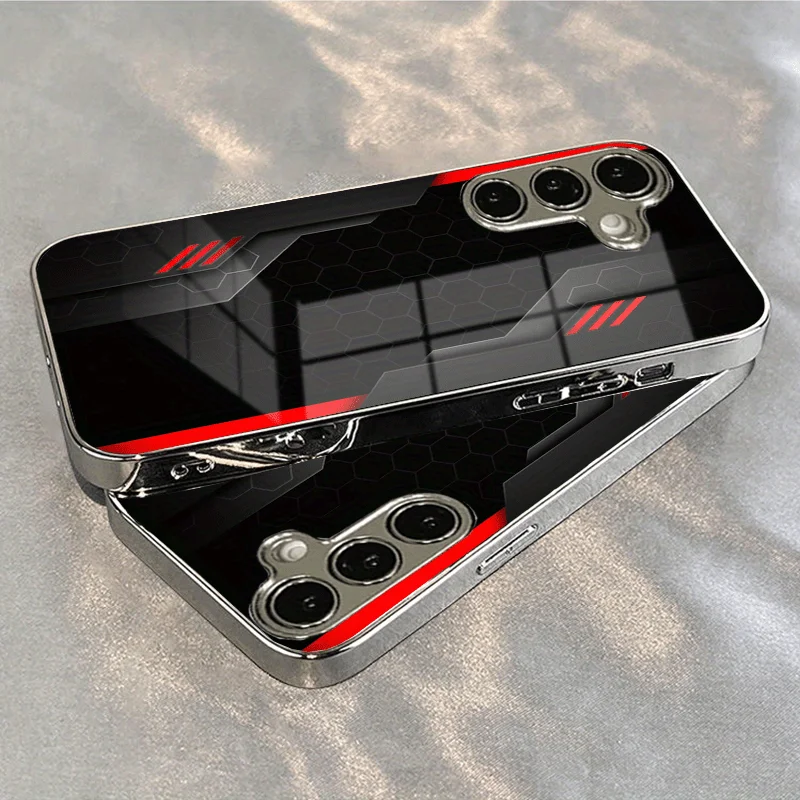 Advanced business black glass phone case suitable for Samsung Galaxy S26 S25 S24 S23 S22 S20 FE/Ultra/Plus anti drop back cover
