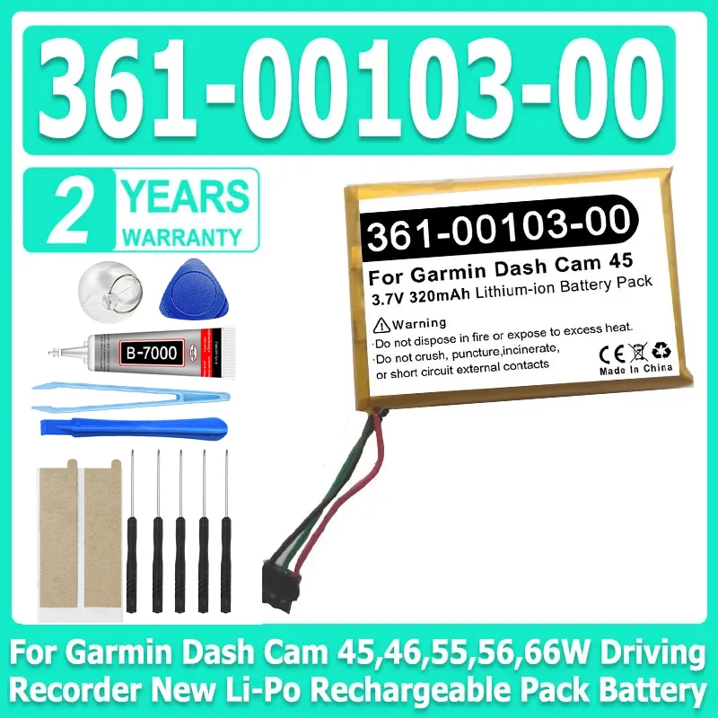 Replacement Battery 361-00103-00 For Garmin Dash Cam 45,46,55,56,66W Driving recorder New Li-Po Rechargeable Pack Batteries+Tool