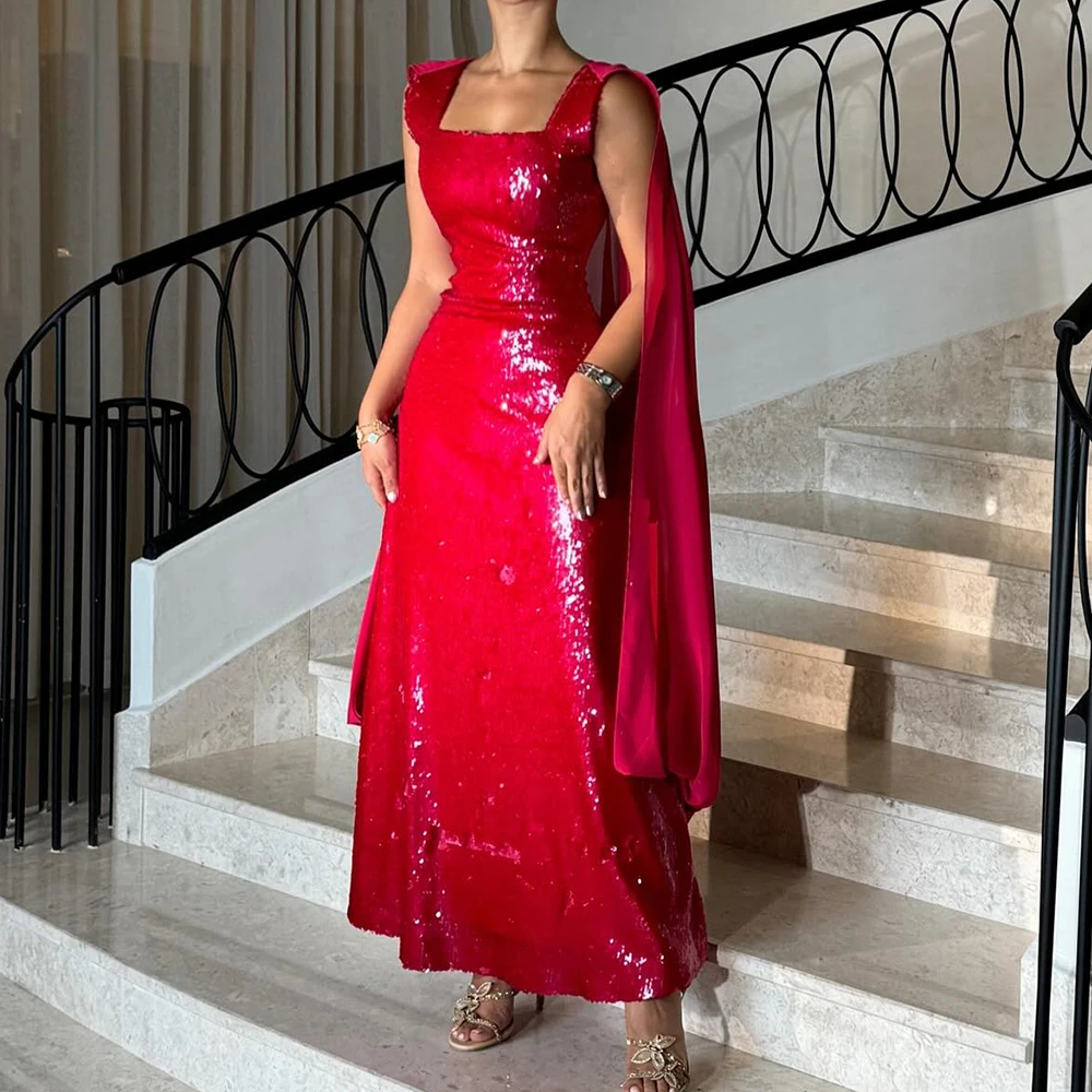 

Exquisite Sequined Off the Shoulder Chiffon Evening Dresses Fashion Straight Floor Length Square Neck Sleeveless платье вечернее