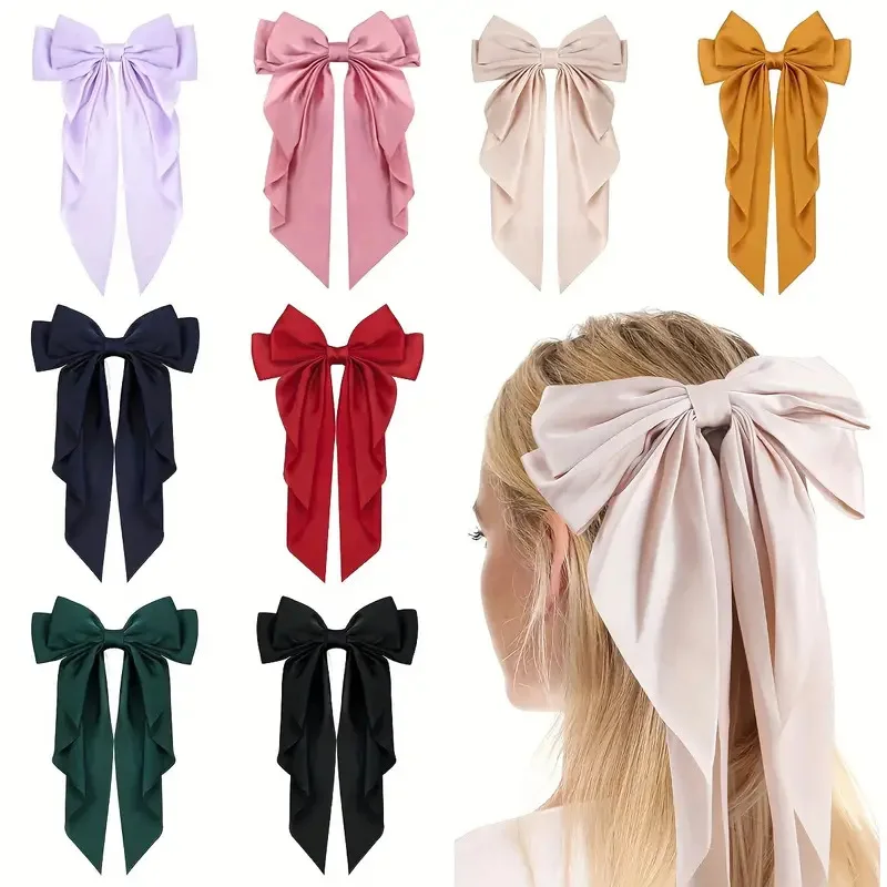 14 Colors Elegant Bow Ribbon Hair Clips Women Fashion Solid Bowknot Satin Hairpin Barrettes Girls Ponytail Clip Hair Accessories