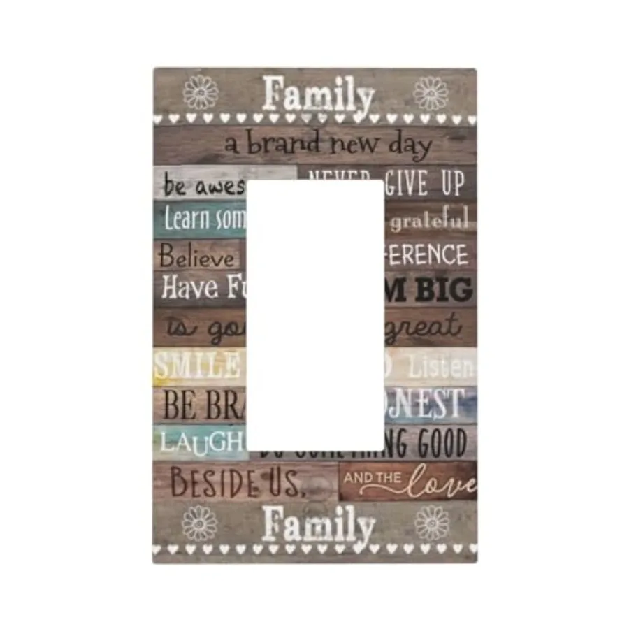 Single GFCI/Decorator Rocker Light Switch Wall Plate Cover Family Home Inspirational Quotes Rule Cabin Barn Wood Decorative One