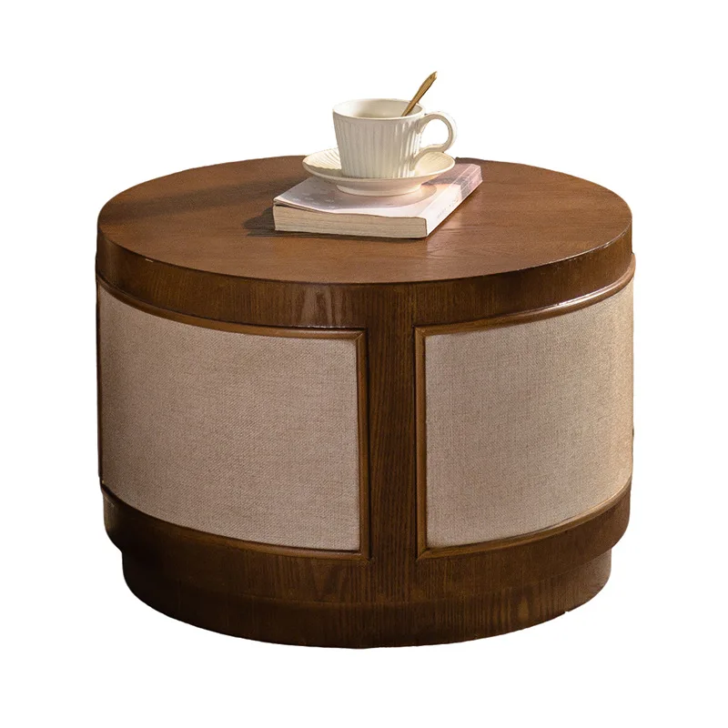 

Wabi Sand wind solid wood combination living room small apartment household small round table simple restaurant hotel sofa side