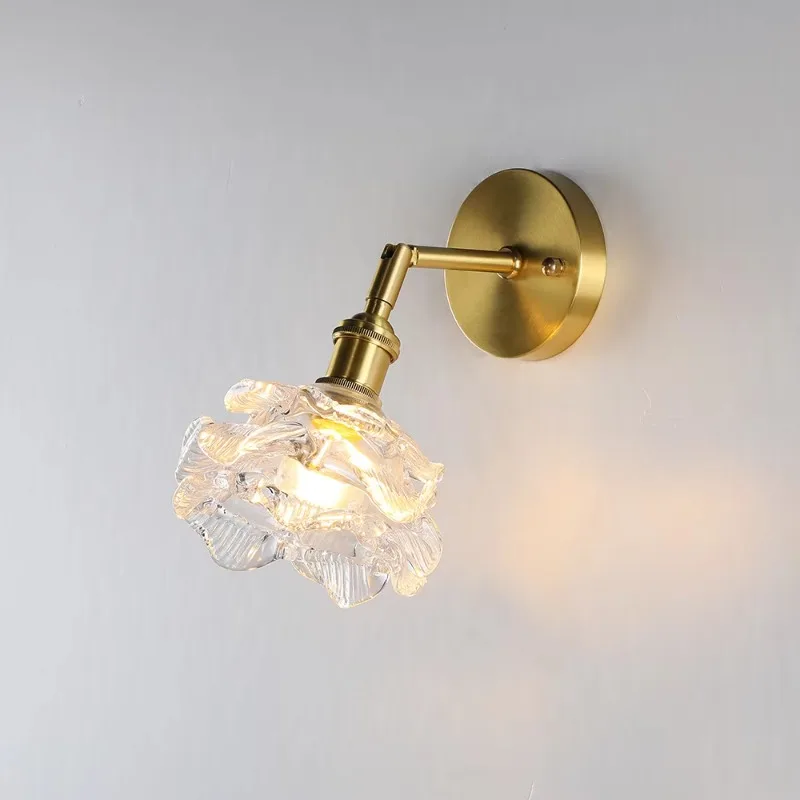 مصباح جداري زجاجي عتيق على شكل زهرة وردية مصباح جداري بجانب السرير ذهبي عتيق لغرفة نوم الفتيات وغرفة معيشة الأطفال #2