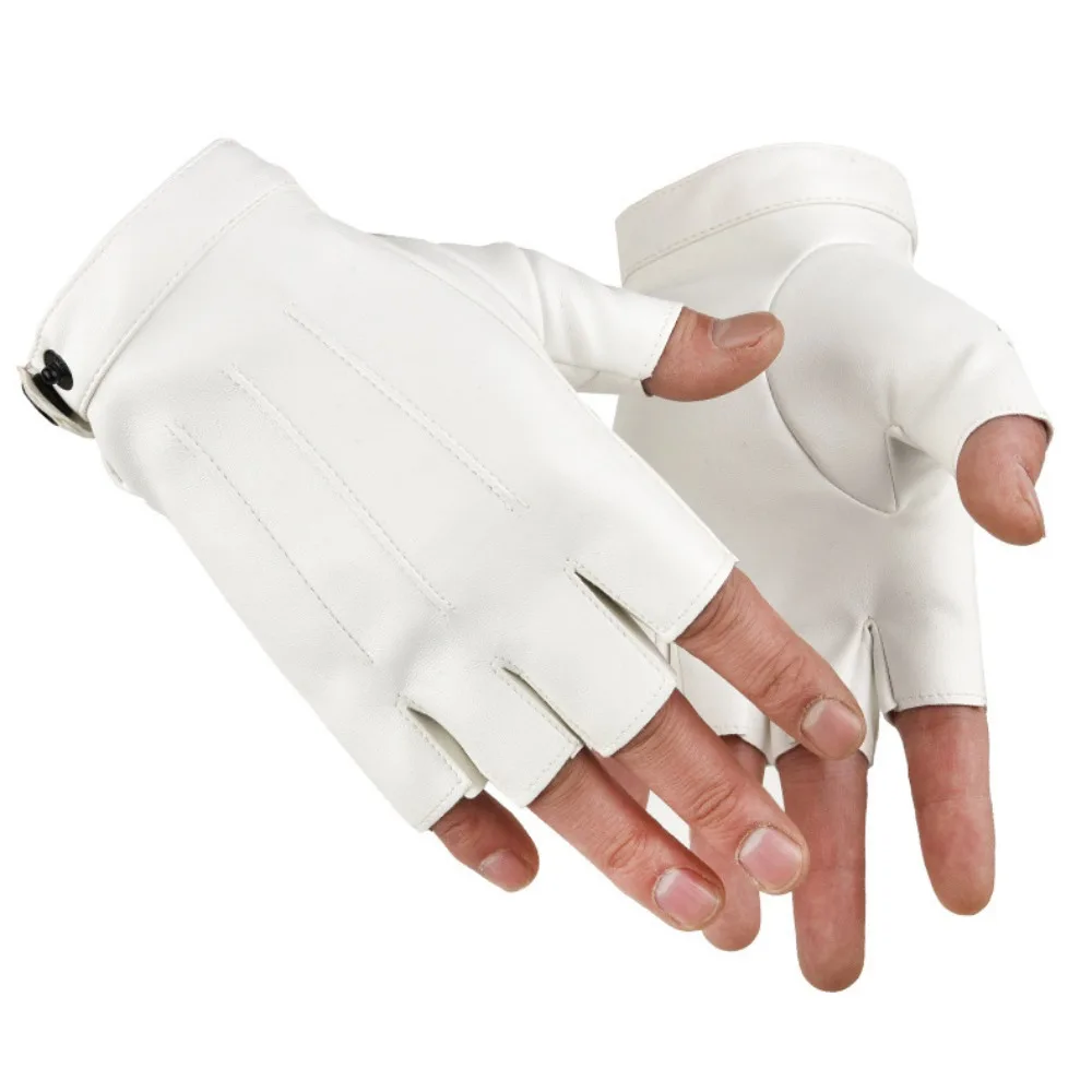 Fashion Punk PU Driving Gloves Button Design Anti-Slip Fingerless Mittens Cool Breathable Performance Gloves Hip-Hop