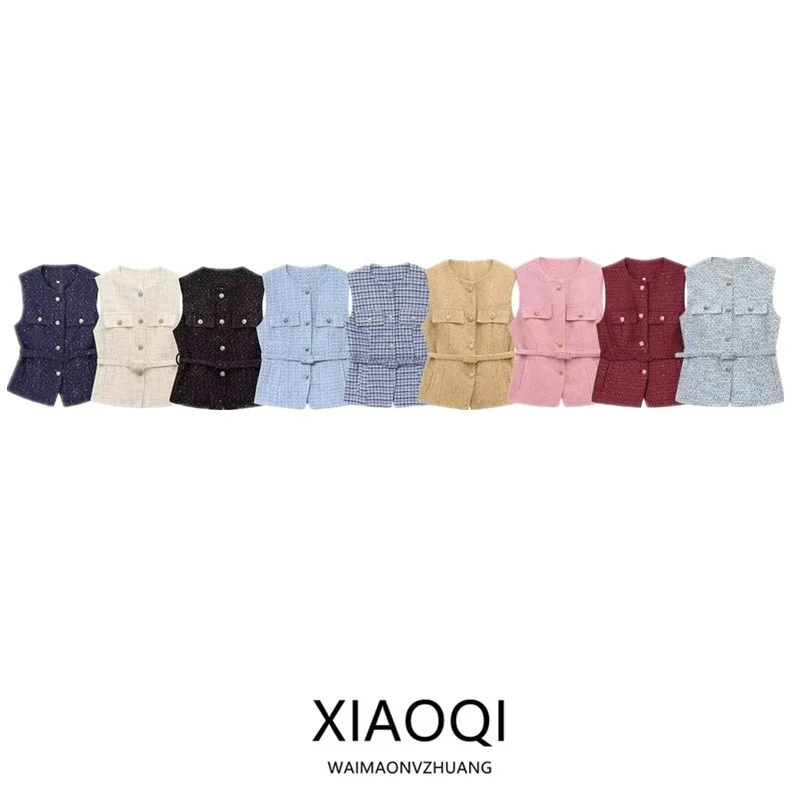 2024 Autumn New Women's Vest Comfortable Texture Belted Beaded Versatile Style Commute Fashion Single Button Closure