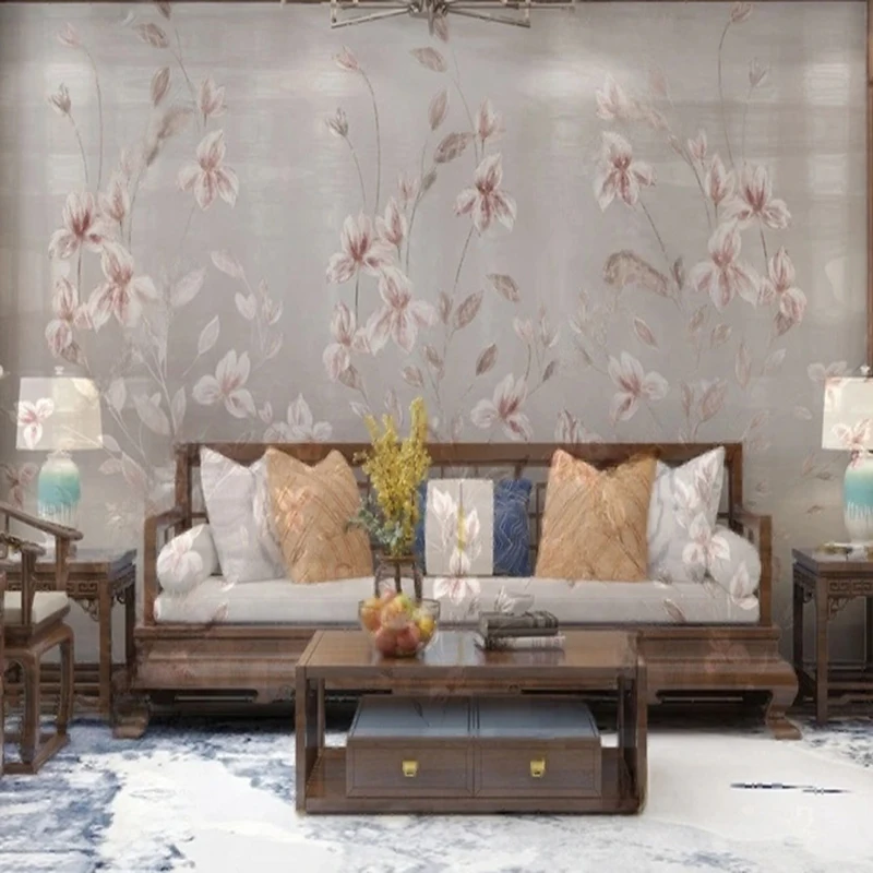 

MU8542 Vintage Flower Wall Mural Custom Hand-Drawn Plant Leaves Flowers Wallpaper for Living Room TV Background Sofa Wall Decor