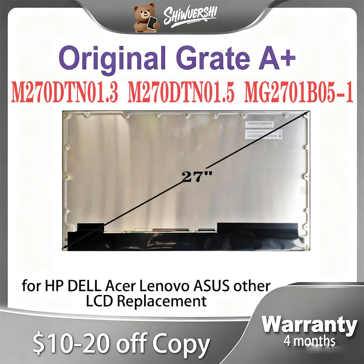 

Original New A+ 27 inch LCD Screen Quad-HD Display M270DTN01.3 M270DTN01.5 MG2701B05-1 MG2701B05 1 2560*1440P 130 pins