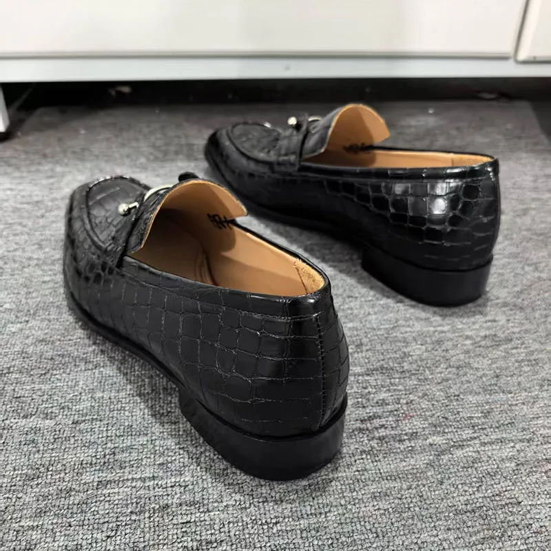 Silver Decor Shoes Man Square Toe Black Stone Leather Slip On Flats Male Fashion Wedding Shoes