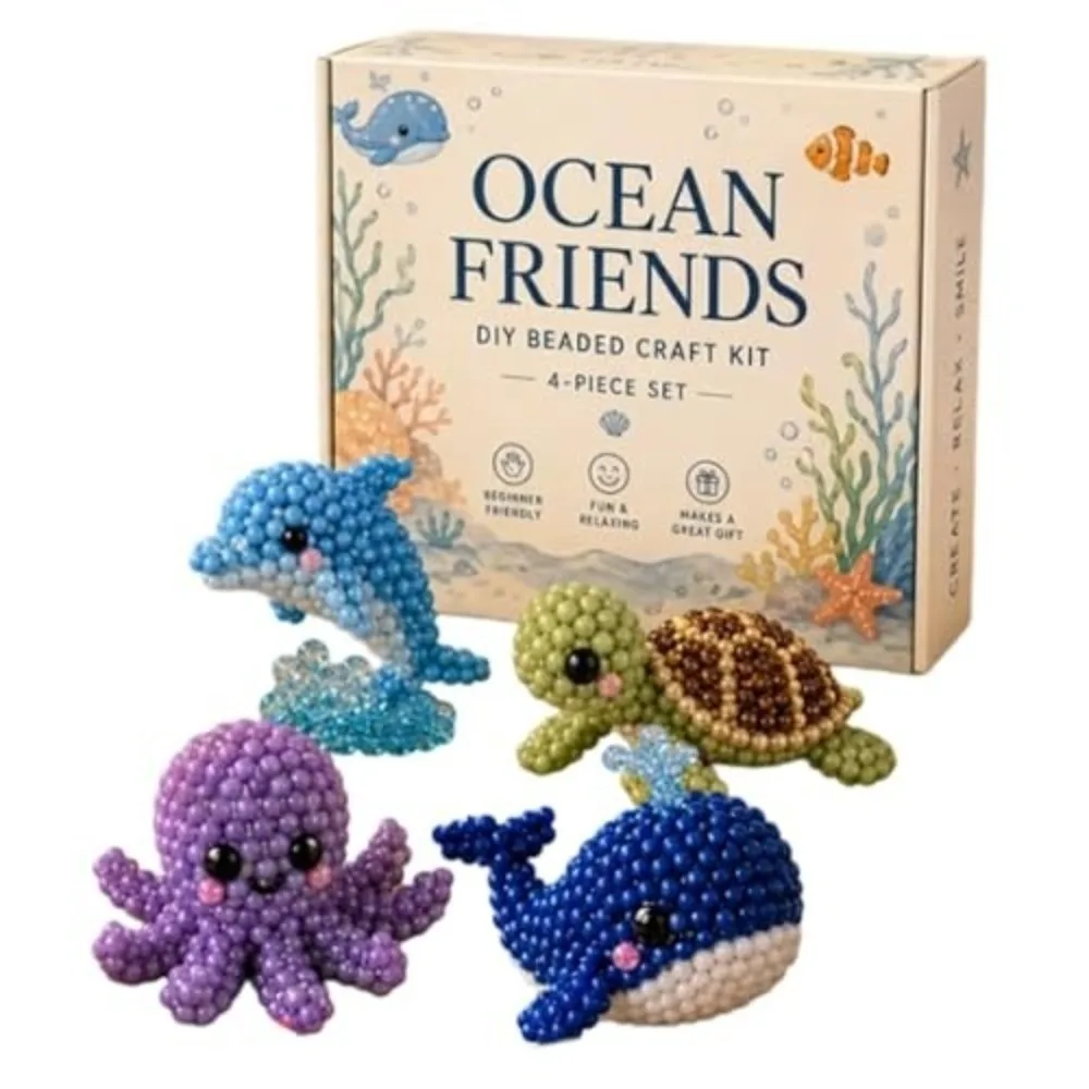 

4pcs Creative 3D Animal Bead Kit Bead Craft Farm & Sea Animals Animal Crafting Set Mini Size Handmade Bead Art Set DIY Activity