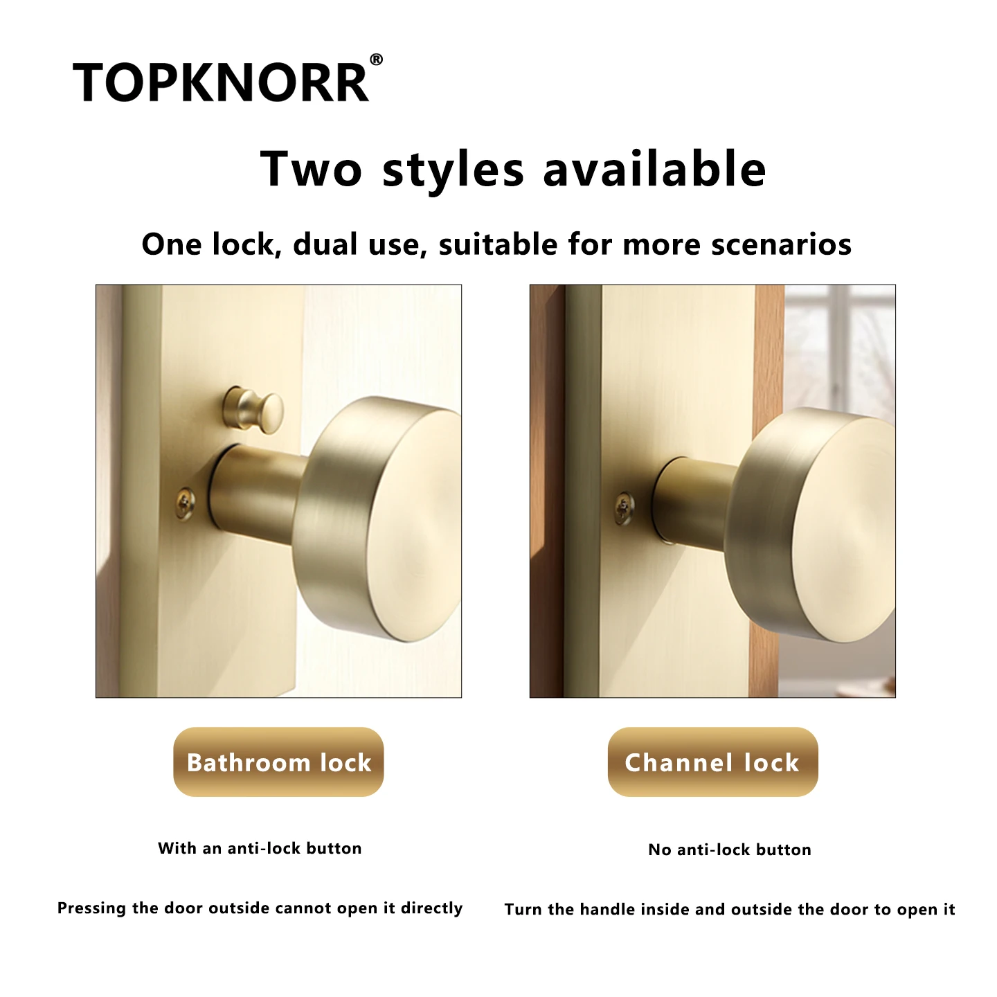 Amerikaans deurslot Huishoudelijk sleutelloos badkamerdeurslot Zinklegering Effen kogelslot Driepolig badkamerslot Binnendeuren Poort