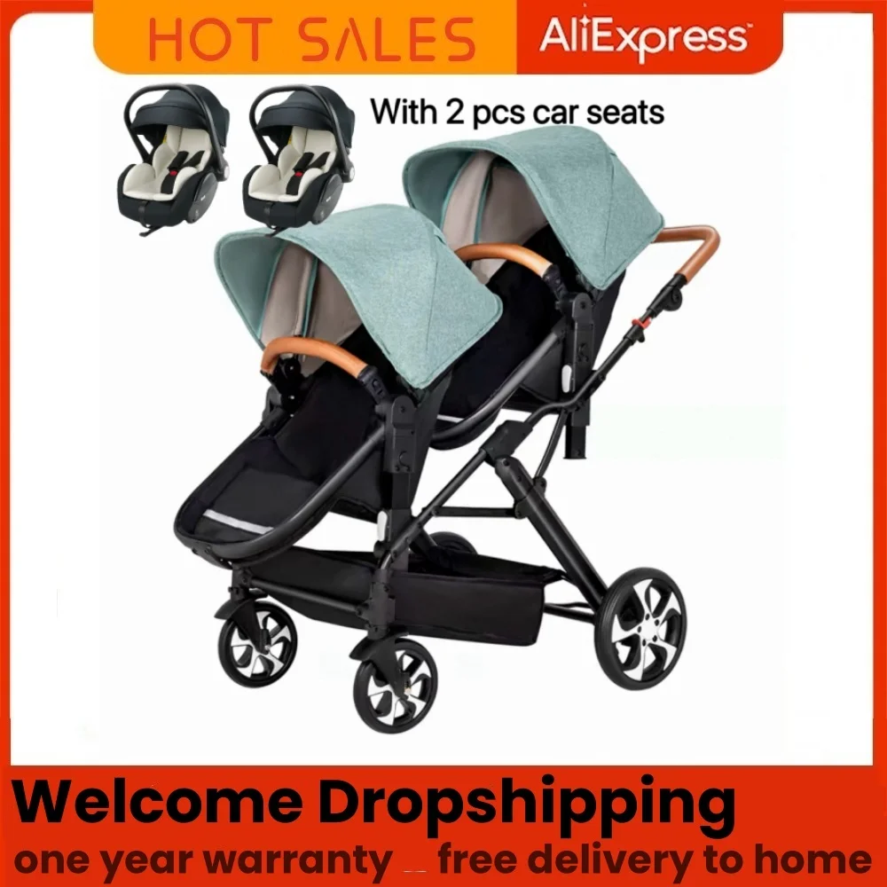 

High quality twin baby stroller, poussette double baby stroller can sit and lie down,free send gifts and 1 year warranty