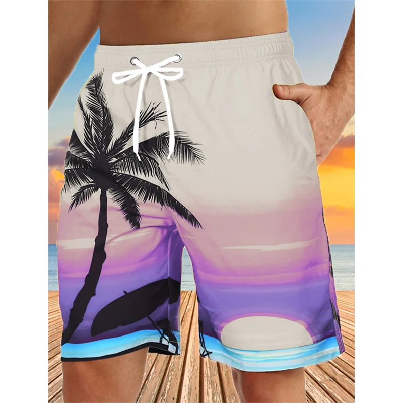 3D Coconut Tree Print Male Shorts Hawaiian Beach Swimming Trunks Fashion Drawstring With Pockets Casual Shorts Men Summer Shorts