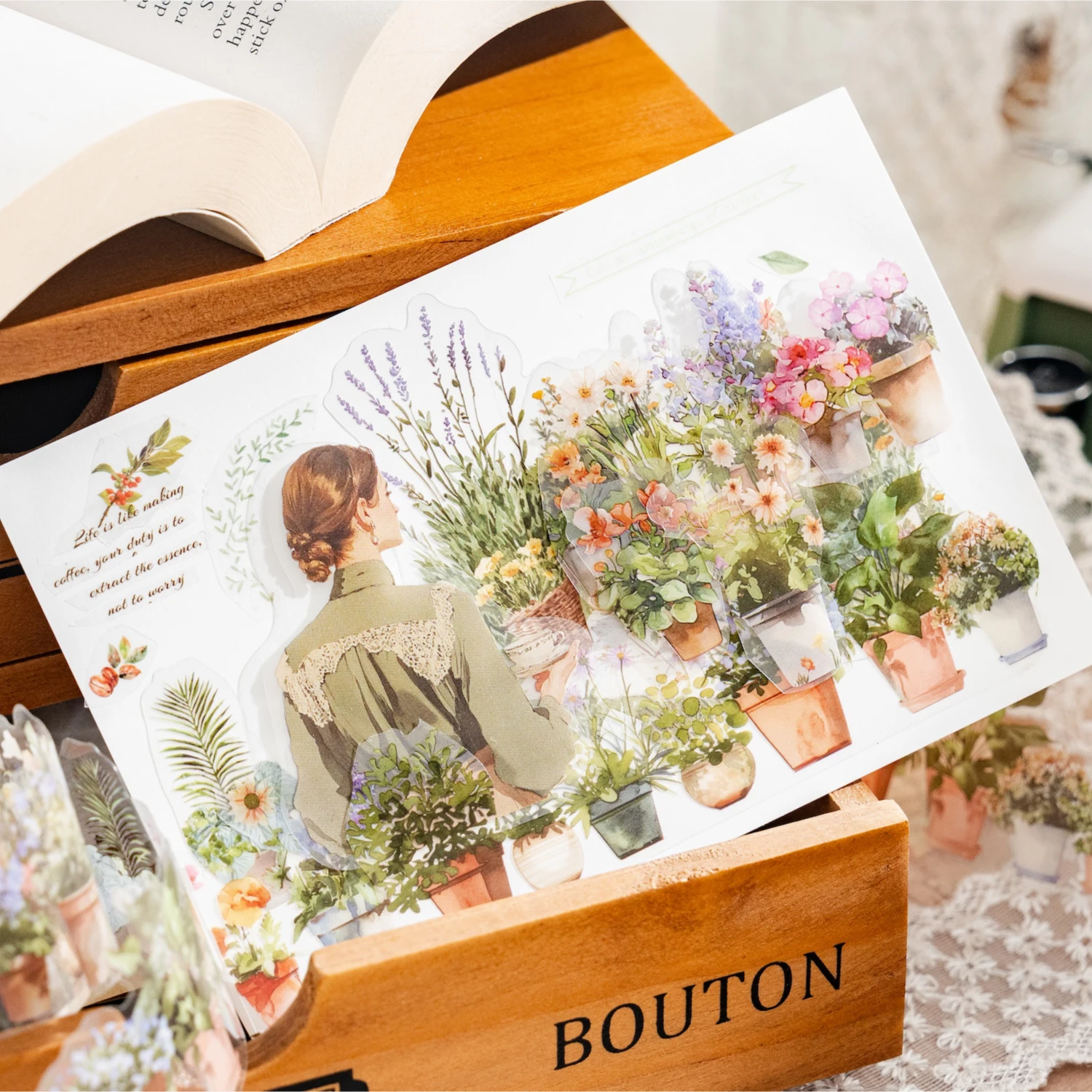 PET Tape Potted Bookshelf Warm Home Scene Tape Creative Hand Account Landscape Collage Material DIY Greeting Card Cup Decoration