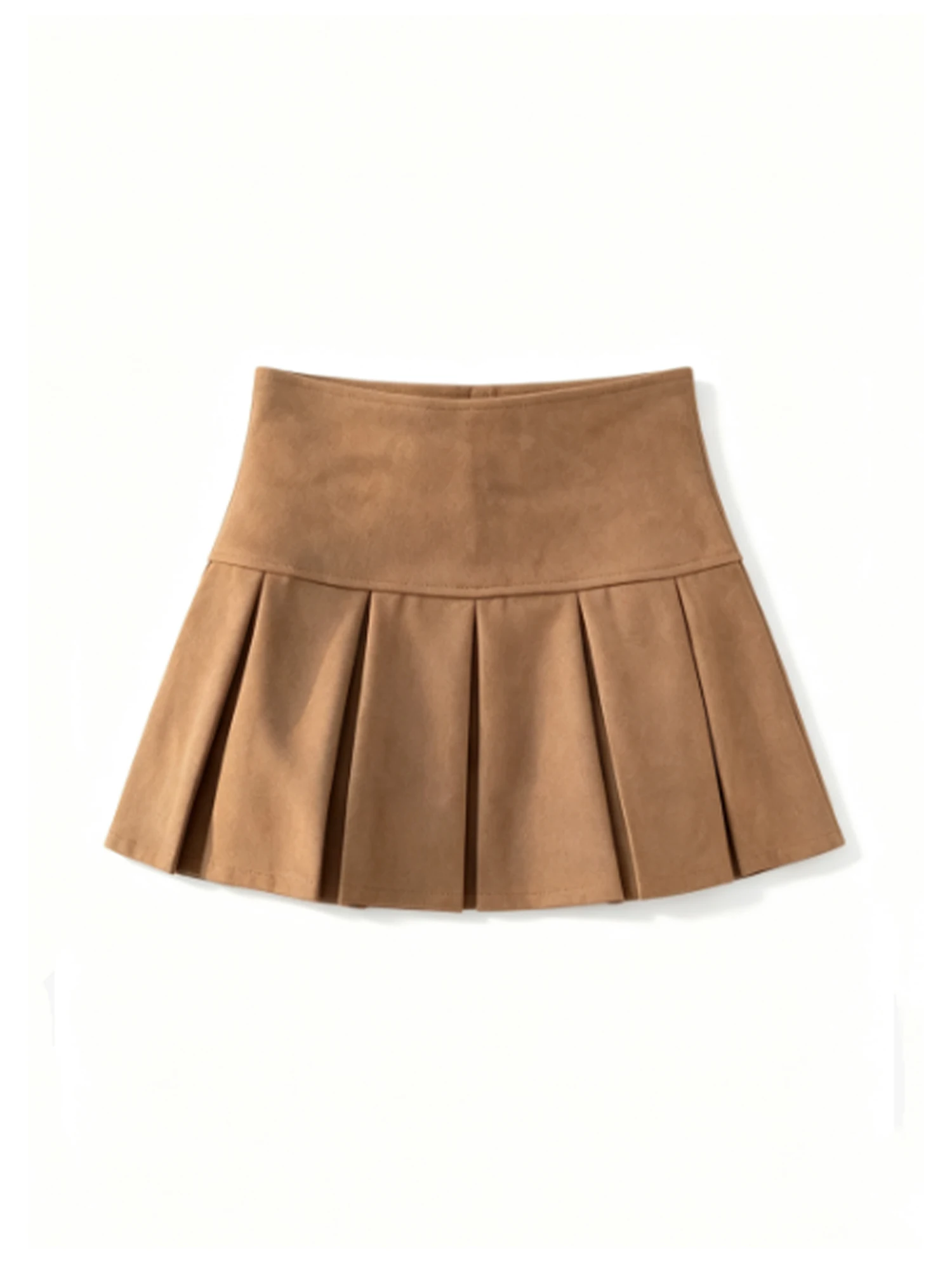 Women Khaki Suede Pleated Skirt Vintage Casual High Waist A-Line Mini Skort Y2K Gyaru Vintage Mini Skirts for Women Summer 2026