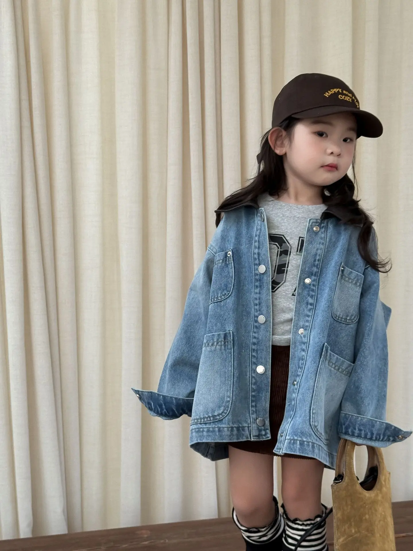 

2025 Autumn New Children's Clothing Korean Children's Clothing Girls Fashion Trendy Medium and Long Denim Shirt Denim Jacket